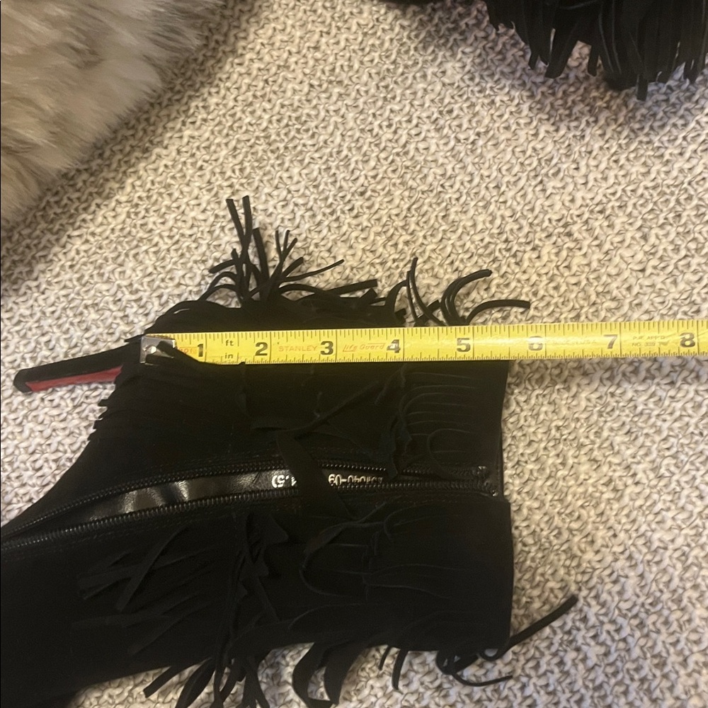 Black Suede Woman’s Pointed Toe Fringe Red Sole Stiletto Heel Ankle Booties - Picture 11 of 16